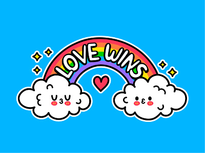 Love wins cartoon character cloud cute gay illustration kawaii lesbian lgbt lgbtq love pride rainbow slogan sticker wins