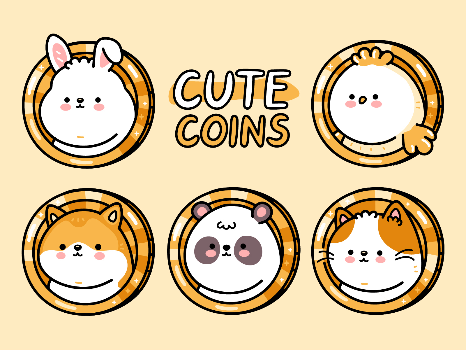 Cute coins crypto kawaii baby cartoon money character finance illustration coin