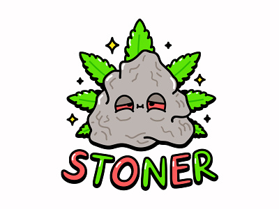 Stoned stone 420 cannabis cartoon character cute face green illustration kawaii leaf marijuana poster pot print psychedelic smoking stoned stoner t-shirt weed