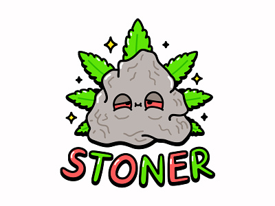 Stoned stone 420 cannabis cartoon character cute face green illustration kawaii leaf marijuana poster pot print psychedelic smoking stoned stoner t shirt weed