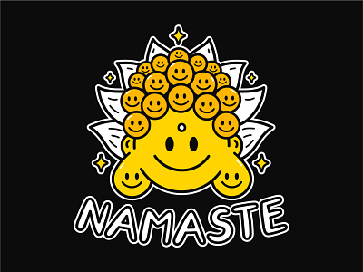 Namaste buddha buddhism cartoon character cute emoji face happy illustration kawaii meditation positive poster print smile smiley sticker t shirt yoga zen