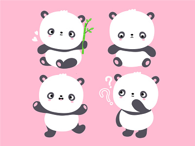 Cute panda set animal baby bamboo cartoon character child chinese cute eat emoji happy illustration joy kawaii kid little mascot panda sad set