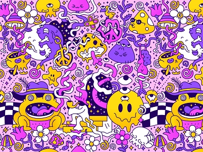 Trippy pattern 60s 70s acid cartoon character high hippie illustration lsd magic mushrooms pattern poster print psychedelic seamless trip trippy weed wizard