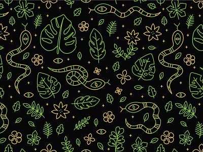 Snakes and leafs animal cartoon character exotic floral flower illustration jungle leaf line monstera nature outline pattern plant seamless snake tropical wild wildlife