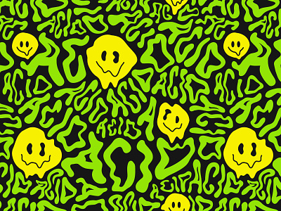 Acid pattern acid cartoon character deform emoji face illustration lettering lsd pattern psychedelic quote seamless smile smiley text trip trippy wavy word