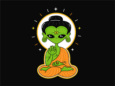 Alien Buddha acid alien buddha buddhism cartoon character crazy esoteric god illustration lsd meditate meditation om poster psychedelic trip trippy ufo zen