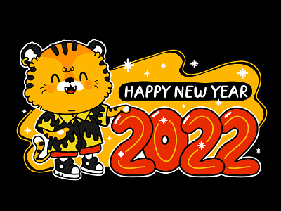 Happy New Year 2022 asian card cartoon celebrate character china chinese christmass cool cute fashion happy illustration kawaii mascot new poster tiger year