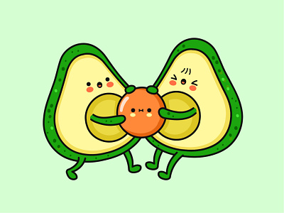 Avocado fight angry avocado baby break cartoon character core couple cute divorce face fight fruit funny humor illustration kawaii mad seed separation