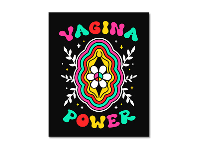 Vagina Power 60s 70s boho cartoon concept design female feminism feminist flower girl groovy hippie illustration poster power uterus vagina vulva woman