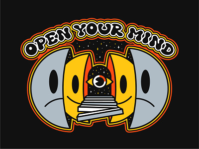 Open your mind 60s 70s cartoon character design face groovy illustration lsd magic mind mushroom open poster print psychedelic smiley sticker t shirt trippy