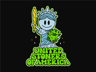 United Stoners of America 420 america cannabis cartoon character cute happy high illustration joint kawaii marijuana poster print rasta smoke stoner t shirt usa weed