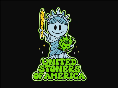 United Stoners of America 420 america cannabis cartoon character cute happy high illustration joint kawaii marijuana poster print rasta smoke stoner t shirt usa weed