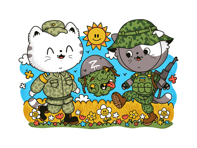 Ukrainian Military Cats agression army battle cartoon cat character cute illustration invasion kawaii kittie military russia russian ukraine ukrainian victory war weapon win