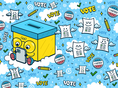 Vote concept ballot box campaign cartoon character choice cute decision democracy government illustration kawaii political poster registration smartphone vote voted voter voting