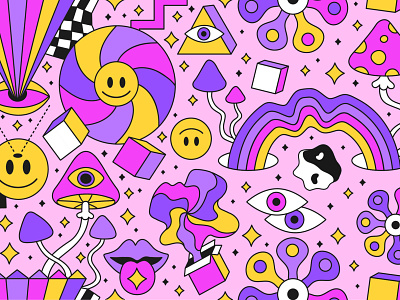 Trppy pattern 60s 70s abstract background cartoon design geometrical geometry hippie hippy illustration magic mushroom pattern poster psychedelic seamless trip trippy wallpaper