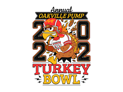 Turkey Bowl american ball bowl cartoon character cute fire holiday illustration party poster print rage regby run super t shirt thanksgiving turkey usa