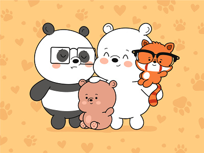 Bears family baby brown cartoon character child cute family father illustration kawaii kids little mother panda parents polar poster red son white