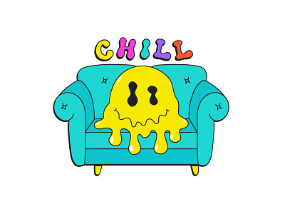 Chill cartoon character chill chilling cute face high illustration melt poster print rasta rest smile smiley smoke sticker stoner t shirt weed