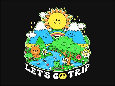 Lets go trip adventure cartoon character cute hiker hiking illustration journey kawaii kids mountain mountaineer nature poster t shirt tourism tourist travel trekking trip