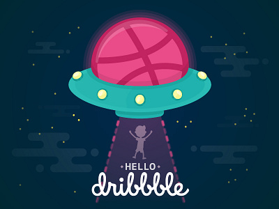Hello Dribbble! alien debut design flat hello invitation ufo