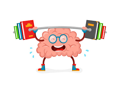 Train your brain books brain design flat gym illustration mind smart train