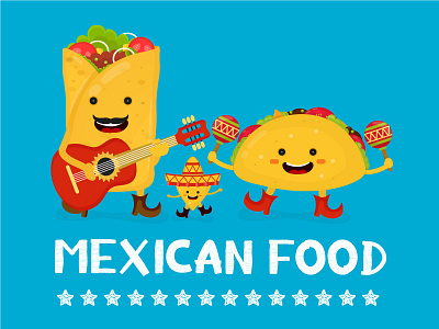Mexican food illustration burrito card cartoon character concept cute food illustration mexican mexico taco