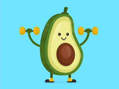 Cute fitness avocado avocado.fitness character funny illustration nutrition sport