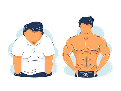 Fitness concept after before character concept diet fat fitness flat gym illustration line muscle muscular nutrition obesity sport strong trendy vector vs