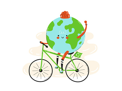Eco transportation concept bicycle bicycling cartoon character concept cute design earth eco ecology global illustration kawaii planet recycle save transport transportation trendy vector