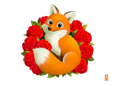 Fox (for ok.ru) animal floral flower fluffy fox illustration roses