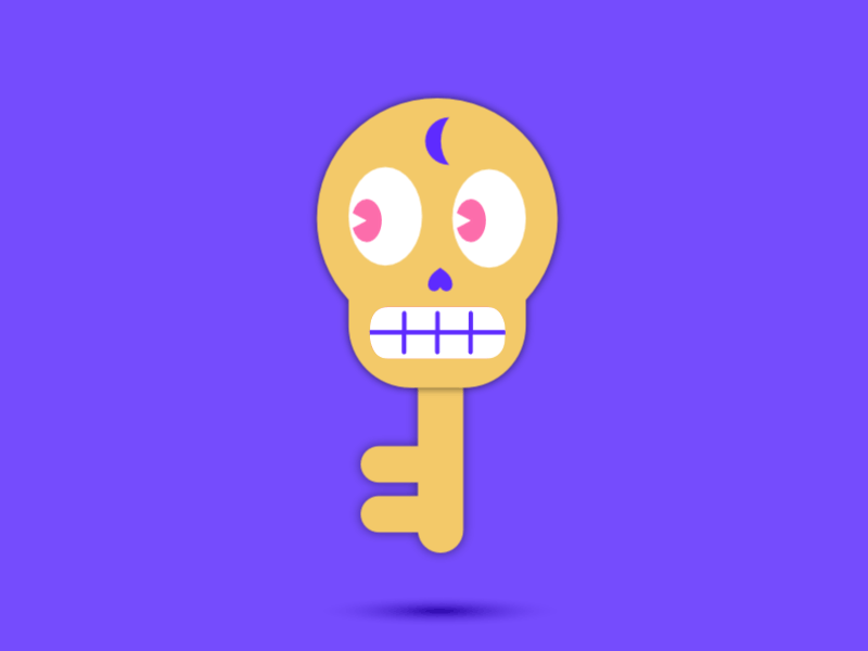 Skeleton key anxious character flat illustration key motion skeleton skull