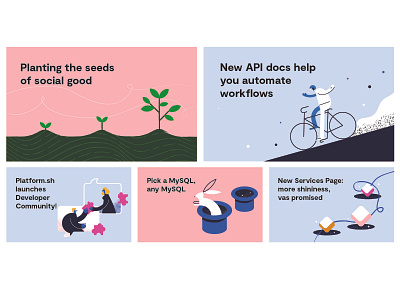 Platform.sh Blog Posts api automation blog community developer illustration magic plant platform.sh rabbit services