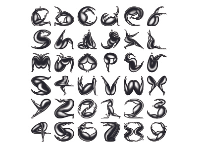 36 Days of Type 07 Full Set 36 days of type body dance flexible girl gymnastics illustration letter lettering person procreate type typography yoga