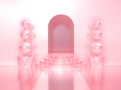 Pink 3d arch archway c4d castle doorway mirror pink reflectance shiny stairs steps