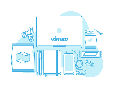 Vimeo essentials fidget spinner illustration internship macbook snacks vector vimeo workspace