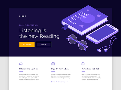 Libro Website app audiobook book icons landing page ui website