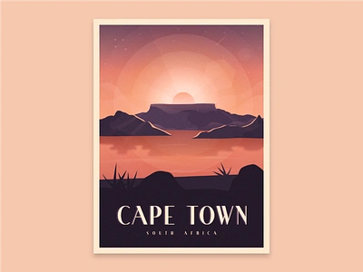 Cape Town beach cape town mountain poster retro sunset table mountain travel