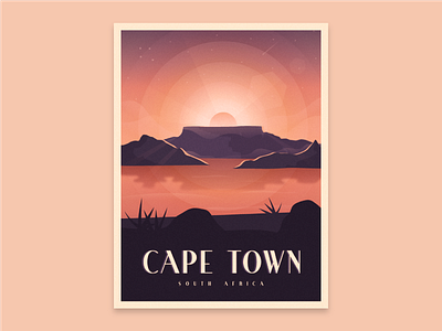 Cape Town beach cape town mountain poster retro sunset table mountain travel