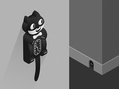 Cat Clock 👁👁| Vectober #14 animal black and white cat clock creepy cute guard inktober inktober2018 isometric mouse vectober wall watching