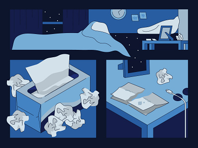 Empty Spaces 1 bed blue illustration isometric space stars tissues window
