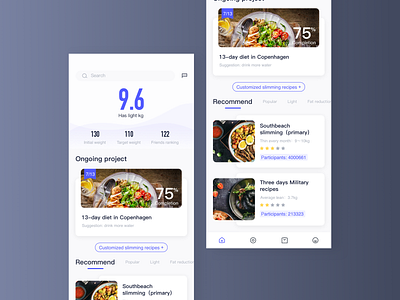 Weight loss recipe app app behance clean delicious design dribbble facebook food health icon integral ios number recipe app ui ux weight loss