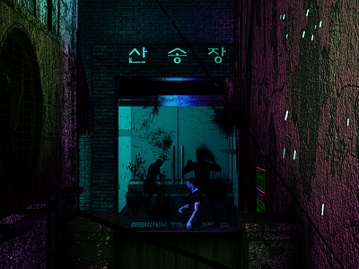 Neon Project01: Living Corpse_sc03 3d artwork cinema4d compositing corpse dark hangul light living corpse motion neon neon light neon sign sign vray zombie