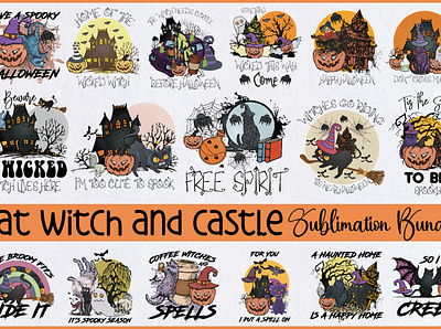 Cat Witch and Castle Sublimation Bundle 3d animation branding design graphic design illustration logo motion graphics ui ux vector