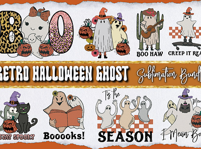 Retro Halloween Ghost Sublimation Bundle 3d animation branding design graphic design illustration logo motion graphics ui ux vector