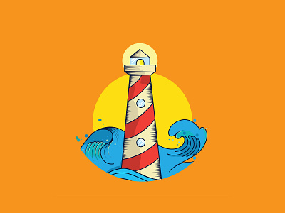 Lighthouse Navigation artwork design direction flat flat icon graphic design guide icon illustration inspiration light lighthouse logo navigation ocean sea vector wave