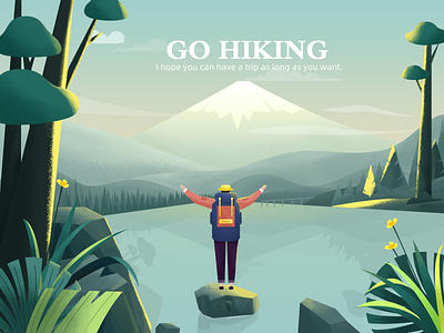 Go Hiking green illustration lake mountain person trip ui