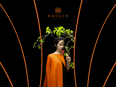 Hoelun brand asian black brand branding design fashion logo orange poster tree woman yellow