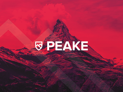 Peake Logo blue bold branding duotone logo mountain overlay peak red shield type white