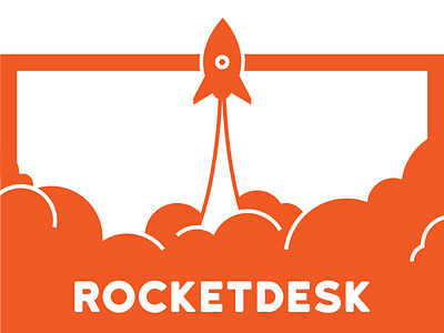 Rocket Desk Logo bold brand cloud company desk flat logo orange rocket technology