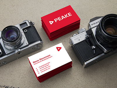 Peake Logo V.3 Business Cards branding business camera cards edge logo mockup painting peake red swiss white